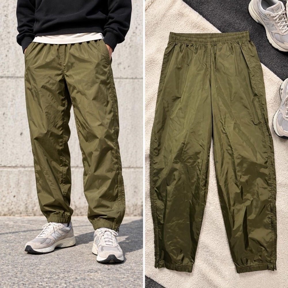Nike Men's Nylon Track Pants S Olive Green Ankle Zip Joggers Active Streetwear